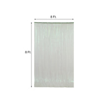 A white Sequin on Mesh Base curtain with measurements on a white background