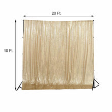 A sparkle & sequin gold sequined rectangular backdrop is 20 ft x 10 ft