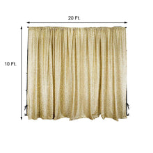 Sparkle & Sequin Metallic Shimmer Tinsel Spandex Champagne Curtain with measurements of 20 ft and 10 ft