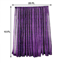 A Metallic Shimmer Tinsel Spandex purple curtain with measurements of 20 ft and 10 ft, perfect for room divider and sparkle & sequin backdrops