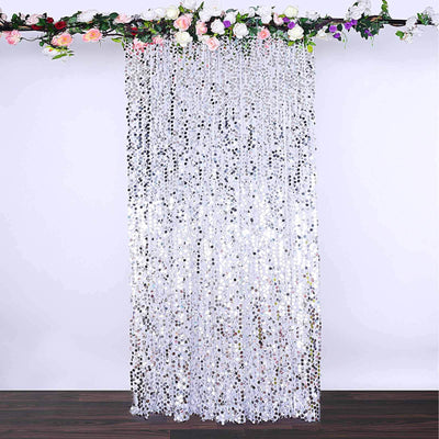 Decorative silver sequin curtain with floral accents