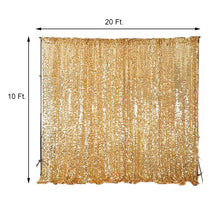 A sparkling gold sequined backdrop with measurements of 20 ft and 10 ft, perfect for room dividers and sparkle & sequin backdrops