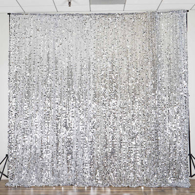 Silver sequin backdrop for events and photo shoots.