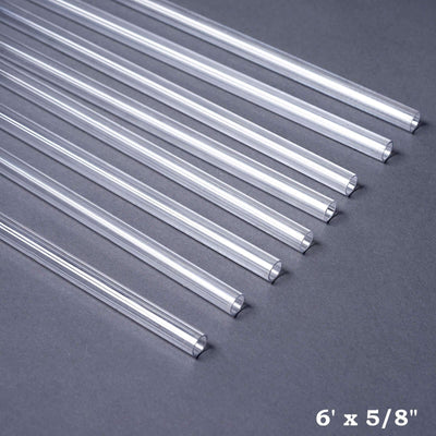 Clear plastic tubing, 6' x 5/8", arranged in a line on a dark background.