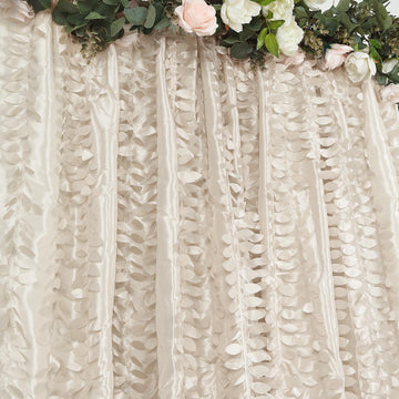 Beige 3D Leaf Petal Taffeta Fabric Photo Backdrop Curtain
