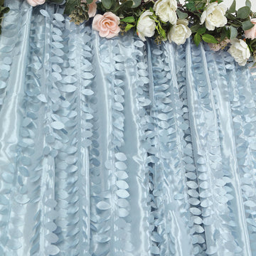 Elevate Your Event Decor with the Dusty Blue 3D Leaf Petal Taffeta Fabric Photo Backdrop Curtain