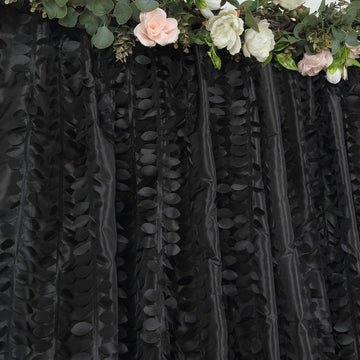 Black 3D Leaf Petal Taffeta Fabric Photo Backdrop Curtain