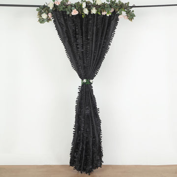 Elevate Your Event Decor with Our Black 3D Leaf Petal Taffeta Fabric Photo Backdrop Curtain