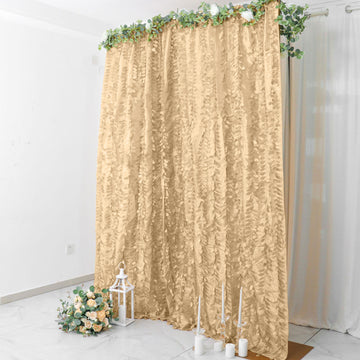 Champagne 3D Leaf Petal Taffeta Fabric Photo Backdrop Curtain
