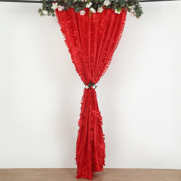 Versatile and Durable Red 3D Leaf Petal Taffeta Fabric Photo Backdrop Curtain