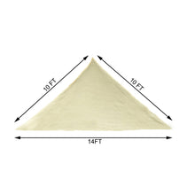 Ivory HDPE Triangle Sun Shade Sail with measurements of 10 ft and 14 ft