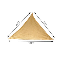 Tan HDPE Triangle Sun Shade Sail with measurements of 12 ft and 12 ft
