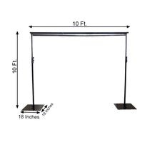 A black metal heavy duty clothes rack that is 10 ft long and 18 inches wide, suitable for backdrop stands