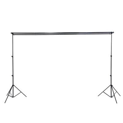 Black backdrop support stand with adjustable height and width for photography