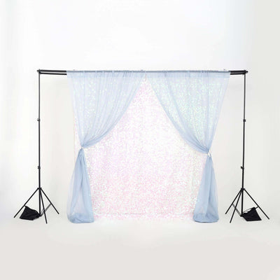 Sequin backdrop with blue drapes for photo shoots and events