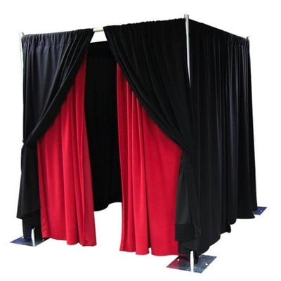 Photo booth with black and red curtains for events and parties
