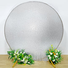 7.5ft Metallic Silver Sparkle Sequin Photo Backdrop Stand Cover, Shimmer Round Wedding Arch Cover