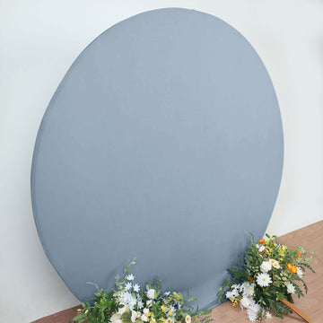 Turn Your Event into a Spectacle of Style with the Matte Dusty Blue Round Spandex Fit Wedding Backdrop Stand Cover 7.5ft