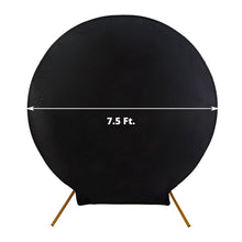 Spandex black circle arch covers and fitted backdrop covers, 7.5 ft. in diameter
