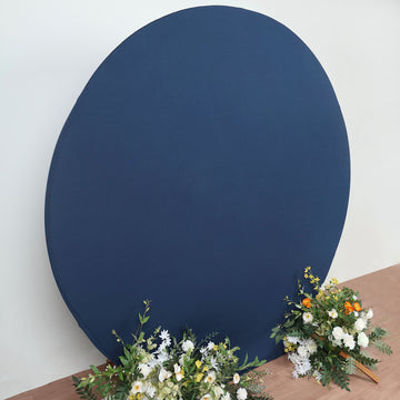 Elevate Your Event Decor with the Matte Navy Blue Round Spandex Fit Wedding Backdrop Stand Cover 7.5ft