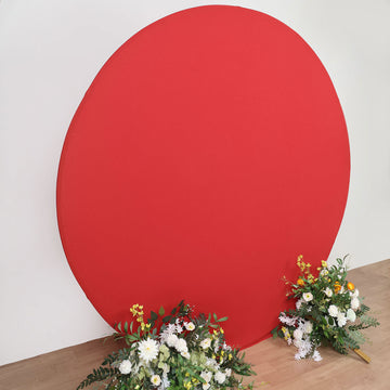 Elegant Matte Red Round Spandex Fit Wedding Backdrop Stand Cover 7.5ft