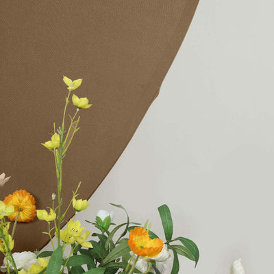Brown backdrop with colorful flowers in a studio setting.