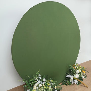 Elevate Your Event Decor with the Matte Olive Green Round Spandex Fit Wedding Backdrop Stand Cover 7.5ft