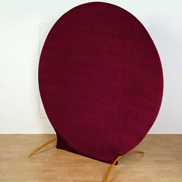 Burgundy Soft Velvet Fitted Round Wedding Arch Backdrop Cover 7.5ft
