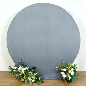Unleash the Elegance with the Dusty Blue Soft Velvet Fitted Round Wedding Arch Backdrop Cover