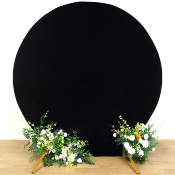 Transform Your Event with the Black Soft Velvet Fitted Round Wedding Arch Backdrop Cover