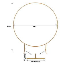 Gold Metal Circle Wedding Arch with backdrop stands, measuring 6.5 ft in height and 6 ft in diameter