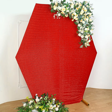 Add a Touch of Elegance with the Red Metallic Shimmer Tinsel Spandex Hexagon Backdrop