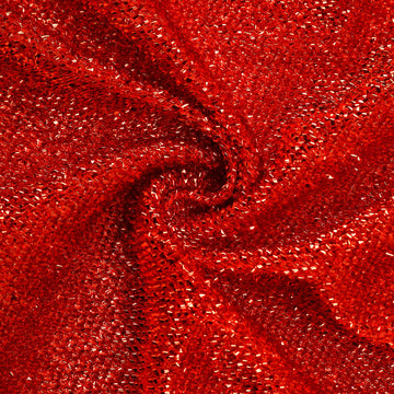 Turn Your Event into a Spectacle with the Red Metallic Shimmer Tinsel Spandex Hexagon Backdrop