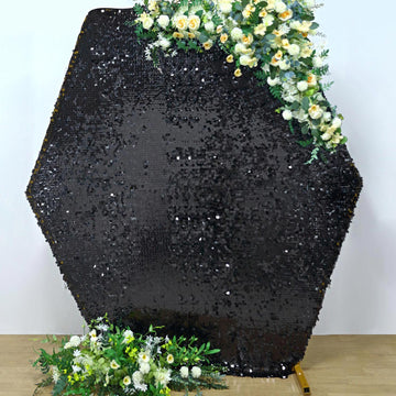 Black Big Payette Sequin Sparkly Hexagon Wedding Arch Cover 8ftx7ft