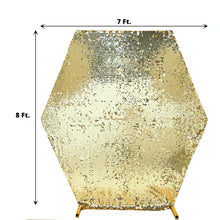 Fitted sequined gold hexagonal arch covers with measurements of 7 ft and 8 ft