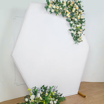Elegant White Hexagon Wedding Arch Backdrop Cover