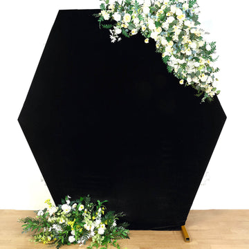 Experience Unmatched Elegance with the Black Velvet Fitted Hexagon Wedding Arch Backdrop Cover