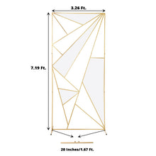 A drawing of a gold metal rectangular backdrop stand with measurements