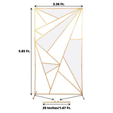 Backdrop stands with a gold metal rectangular frame in a geometric design
