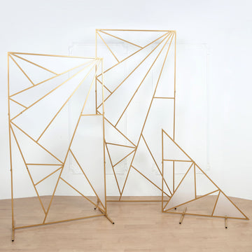 Elevate Your Event Decor with the Gold Metal Rectangular Geometric Wedding Backdrop Floor Stand