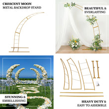 8ft Gold Metal Half Crescent Moon Wedding Arch Flower Stand, Curved Arbor Balloon Frame