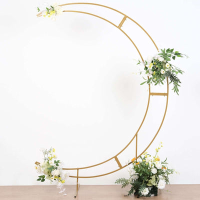 Gold arch floral backdrop with white and yellow flowers