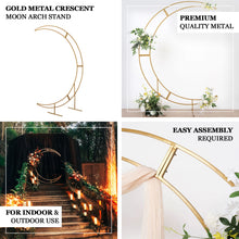 7.5ft Gold Metal Half Crescent Moon Wedding Arch Flower Stand, Curved Arbor Balloon Frame