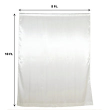 A solid ivory satin backdrop curtain with measurements of 8 ft width and 10 ft height, perfect for use as a room divider