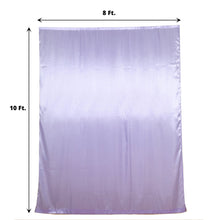 A solid Lavender Lilac Satin backdrop curtain with the measurements of 8 ft W x 10 ft H