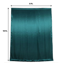A solid peacock teal satin curtain measuring 8 ft and 10 ft, perfect for a room divider