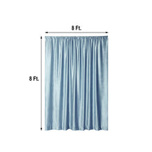 A solid dusty blue velvet curtain with measurements of 8 ft x 8 ft, perfect as a room divider, backdrop curtain, and divider.