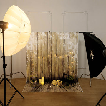 Rustic Wood and Fairy Lights Prints Vinyl Photography Backdrop 7ftx5ft - Versatile and Durable Event Decor