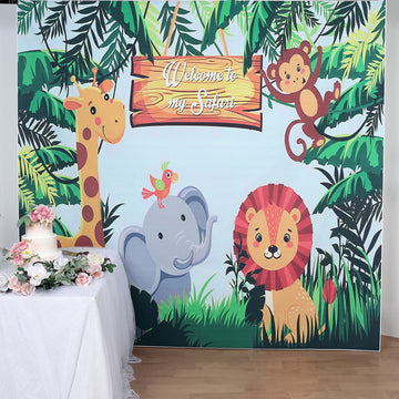Endless Possibilities: Jungle Animal "Welcome To My Safari" Vinyl Photo Backdrop 8ftx8ft