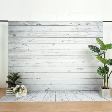 Enhance Your Event Decor with a White/Gray Distressed Wood Panels Vinyl Photography Backdrop